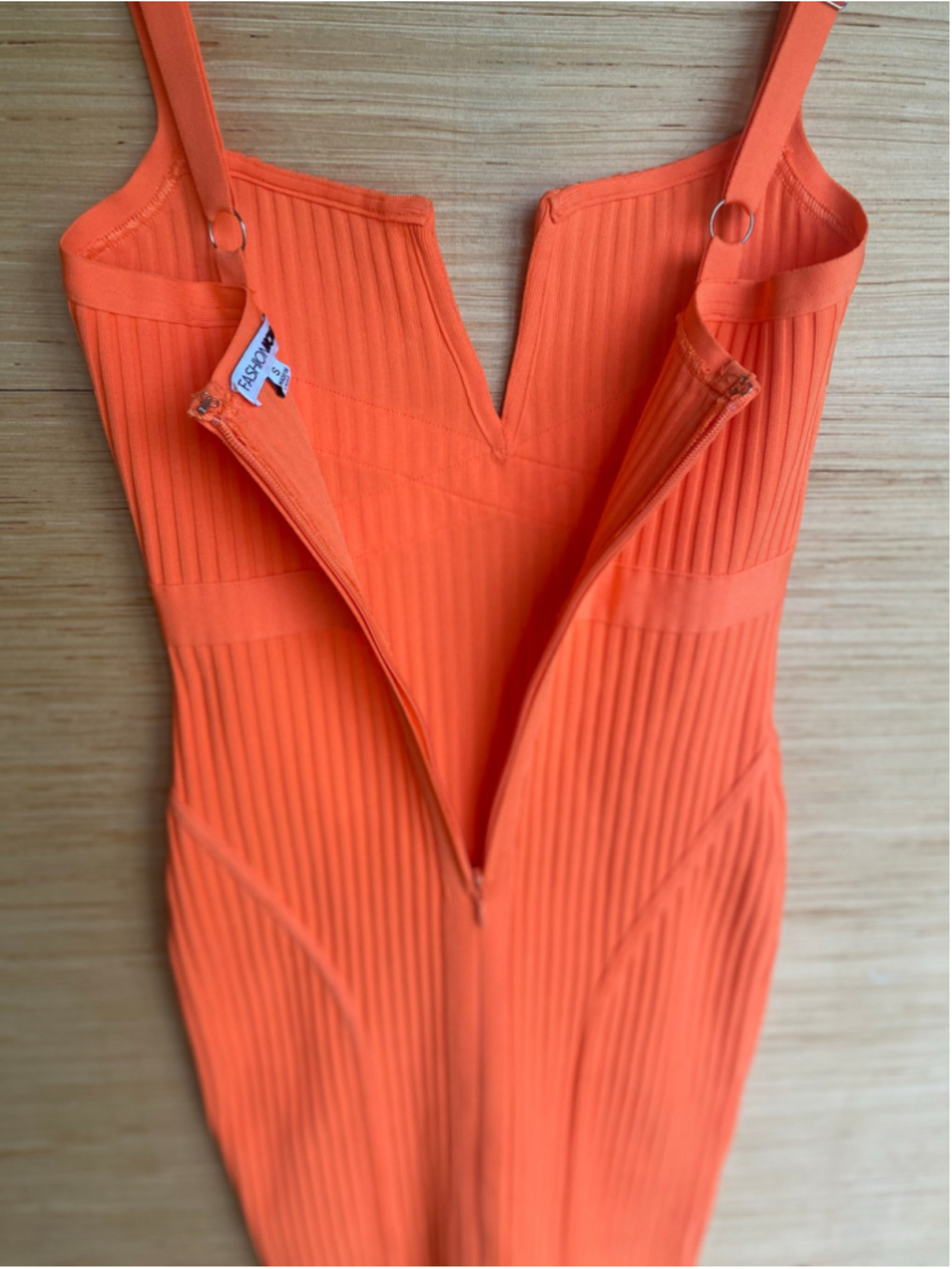 Fashion Nova Orange Ribbed Bodycon Midi Dress Y2K Vaca Party Glam Date Night - Picture 6 of 8